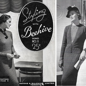 Vintage 1930s Knitting Pattern Booklet | Beehive No. 11 | Mid 30s knit dresses suits sets sweaters pullovers blouses jackets childrens | PDF