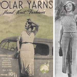 Vintage 1930s Knitting Pattern Booklet | 1936 Polar Yarns Hand Knit Fashions Vol. I-36 | 30s Art Deco summer dresses blouses suits | PDF