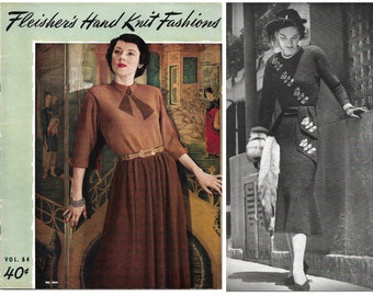 Folleto de patrones de tejido vintage de la década de 1940 / 1948 Fleisher's Hand Knit Fashions Vol 84 / vestidos de punto conjuntos de vestidos trajes blusas suéteres / PDF