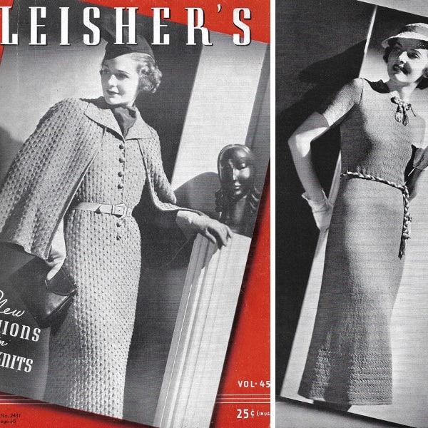 Vintage 1930s Knitting Pattern Booklet | 1937 Fleisher's New Fashions in Hand Knits Vol. 45 | 30s art deco dresses suits coats blouse | PDF