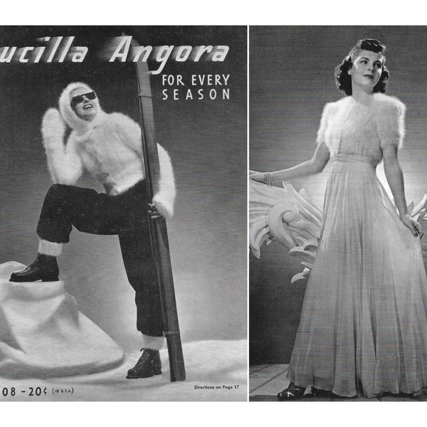 livret de modèles de tricot vintage des années 1930 | 1938 Bucilla Angora pour chaque saison Vol. 308 | accessoires pull bolero | Tricots années 30 | PDF