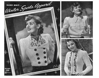 Vintage 1930er Jahre Strickmuster-Heftchen | 1939 Fleisher's Hand Knit Winter Sport Bekleidung Vol 5 | Strickjacken Skipullover Tiroler | PDF-Datei