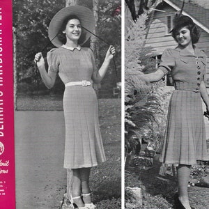 Vintage 1930s Knitting Pattern Booklet | 1938 Bernat&#39;s Handicrafter Vol. 10 No. 1 | Late 30s art deco knit dresses sets suits sweaters | PDF