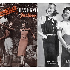 Vintage 1930s Knitting Pattern Booklet | Corticelli Hand Knit Fashions Book No. KP21 | Late 30s knit dress sets suits blouses sweaters | PDF
