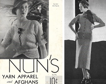 Vintage 1930s Knitting Pattern Booklet | 1933 Nun's Nomotta Yarn Apparel and Afghans | 30s art deco dresses suits blouses blankets | PDF