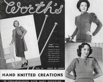 Vintage 1930s Knitting Pattern Booklet | 1936 Worth's Vol. 24 | 30s dresses suits sportswear blouses coats tops mens baby | entire book PDF