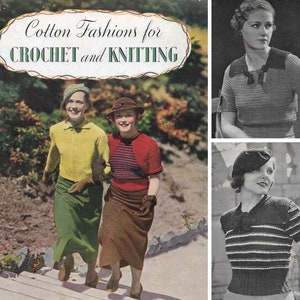 Folleto de patrones de crochet y tejido vintage de la década de 1930 / Spool Cotton Company / Suéteres de crochet de punto de los años 30 abrigos blusas vestidos sombreros bolsos / PDF