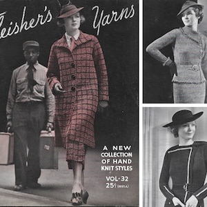 Folleto de patrones de tejido vintage de los años 30 / Fleisher's Yarns, vol. 32, 1935 / Conjuntos de vestido, chaqueta, abrigo, blusa y traje de estilo art déco / PDF