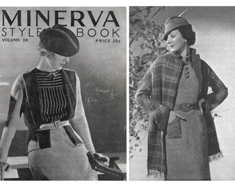 Vintage 1930s Knitting Pattern Booklet | 1934 Minerva Style Book Vol. 38 | 30s art deco dresses suits coats sweaters blouses gowns | PDF