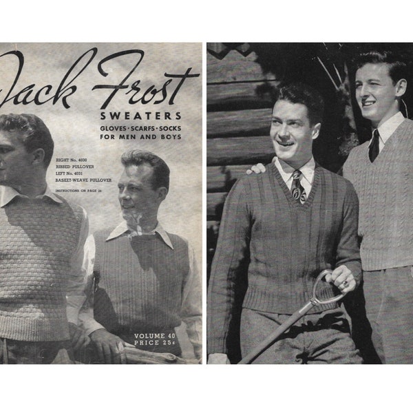 Vintage 1940s Men's Knitting Pattern Booklet | 1947 Jack Frost Mens Sweaters Vol 40 | 40s sweaters vests cardigans pullovers socks | PDF