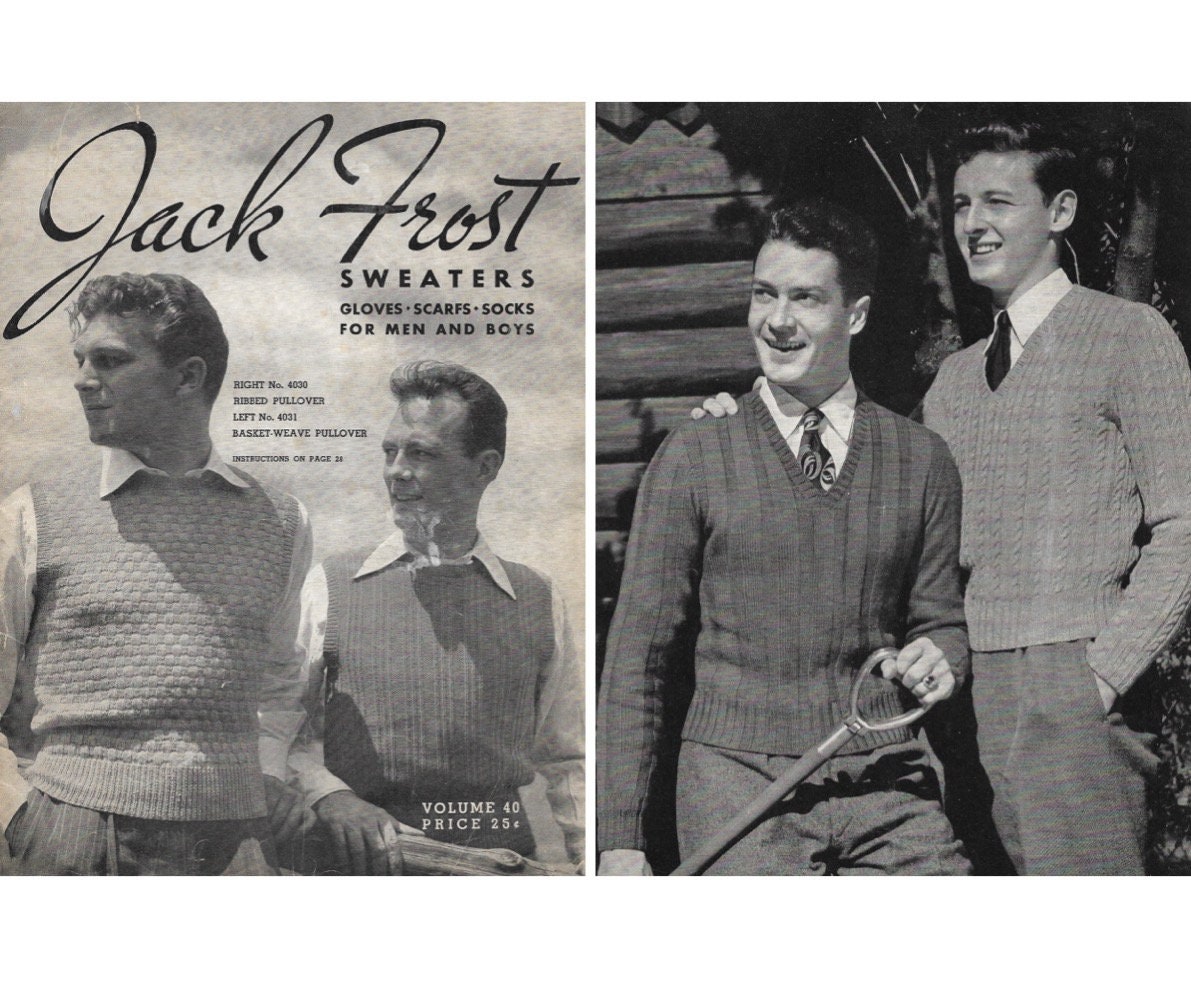 Vintage 1940s Men's Knitting Pattern Booklet | 1947 Jack Frost Mens Sweaters Vol 40 | 40s sweaters vests cardigans pullovers socks | PDF