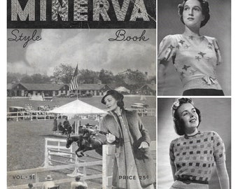 Vintage 1930s Pattern Booklet | 1938 Minerva Style Book Vol. 51 | late 30s sweaters blouses dresses suits coats dress sets knits  | PDF