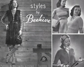 Vintage 1940s Knitting Pattern Booklet | Patons & Baldwins Styles by Beehive No. 40 | knit sweaters ski jackets fair isle color work | PDF