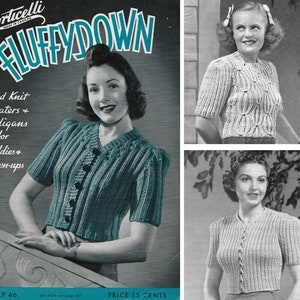 Vintage 1940s Knitting Pattern Booklet | Corticelli Fluffydown Hand Knit for Kiddies and Grown-Ups Book No. KP46 | 40s knits | PDF