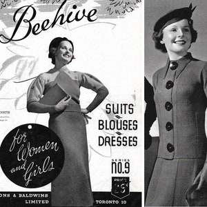 Vintage 1930s Knitting Pattern Booklet | Beehive No. 9 | Mid 30s knit dresses suits sets sweaters pullovers blouses jackets childrens | PDF