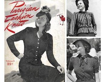 Vintage 1930s Knitting Pattern Booklet | 1939 Madame Regina's Original Parisian Fashions Knits Vol. 9 | Late 30s knit dresses suits | PDF