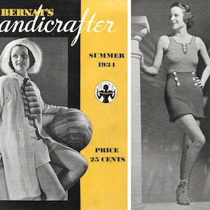 Vintage 1930s Knitting Pattern Booklet | 1934 Bernat's Handicrafter Vol. 4 No. 7 | Early 30s art deco knit dress suit sweater playsuit | PDF