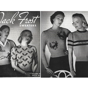 Vintage 1950s Knitting Pattern Booklet | 1951 Jack Frost Sweaters Vol 53 | Early 50s Nordic Scandinavian colorwork ski pullovers vests PDF