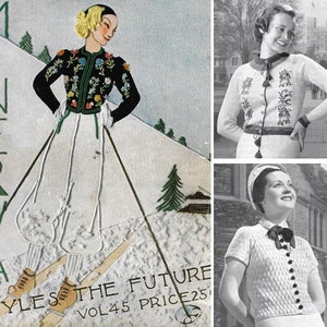 Vintage 1930s Knitting Pattern Booklet | 1936 Minerva Style the Future Vol. 45 | 30s art deco dress sets suits coats Tyrolean blouses | PDF