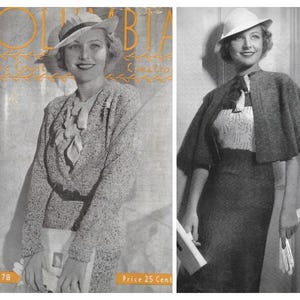 May include: Vintage black and white image of a woman wearing a hat and a patterned sweater. The image is from a magazine cover with the text "COLUMBIA" and "Pacific Coast Creations". The cover also includes the text "Volume 78" and "Price 25 Cent".