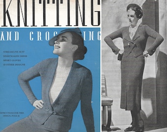 Vintage 1930s Knitting Pattern Booklet | 1936 Knitting and Crocheting Patterns | art deco dresses suits sweaters | 1930s 30s 40s knits | PDF