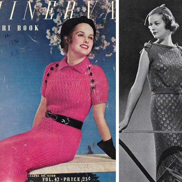 Vintage 1930s Knitting Pattern Booklet | 1935 Minerva Capri Book Vol. 42 | 30s art deco dresses suits coats sweaters blouses gowns | PDF