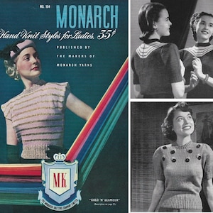Vintage 1940s Knitting Pattern Booklet | Monarch Knitting Company No. 104 | 40s knitting patterns | ladies dresses blouses sweaters | PDF