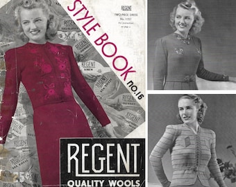 Vintage 1930s Knitting Pattern Booklet | Regent Style Book No. 16 | Late 30s art deco knit dresses suits jackets sweaters accessories | PDF