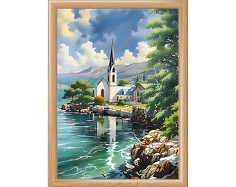 Hallstatt Austria Print, Hallstatt Print, Travel Wall Art, Mountain Landscape, Hallstatt Painting, Austria Landscape,  Austria Art