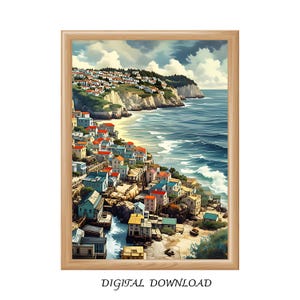 Amalfi Coast Print,  Seaside Print, Coastal Landscape Art, Mediterranean Digital Art, Coastal Decor Print