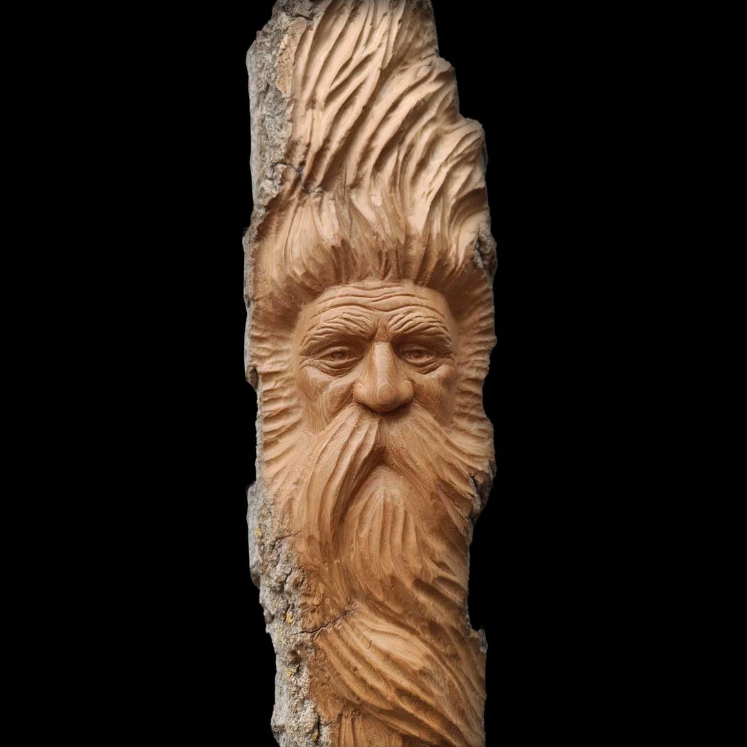 Wooden Forest Man – Wood Spirit Face Carving Sculpture – Rustic Home ...