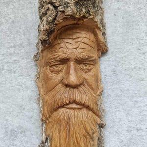 Wooden Forest Man, Wood Spirit Face Carving Sculpture, Rustic Home Decor Handmade WoodCarving, Wall Hanging Original Art, Greenman