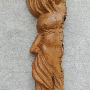 Wood Spirit Face Carving Sculpture, Cottonwood Bark, Rustic Home Decor Handmade by Artist, Wall Hanging Original Art, Wooden Forest Man