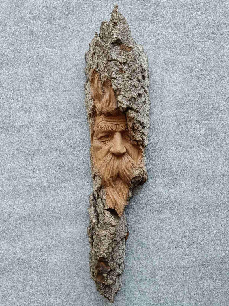 Rustic Home Wall Decor – Woodspirit Face Carving Sculpture – Handmade ...
