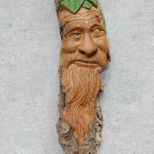 Wooden Forest Man, Wood Spirit Face Carving Sculpture, Cottonwood Bark, Rustic Home Decor Handmade WoodCarving, Wall Hanging Original Art