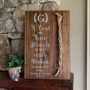 Christian Wedding Gift, A Cord of Three Strands is Not Easily Broken, Personalized Gift Couple, Anniversary Gift (Dark Walnut Color Shown)