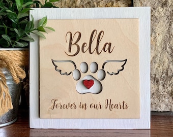 Custom Engraved Pet Memorial Sign, Paw with Wings