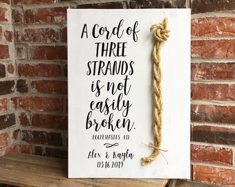 A Cord Of Three Strands Wedding Sign, Ceremony Sign, A Cord of 3 Strands, Ecclesiastes 4:9-12, Wedding Gift, Fall Wedding Decor, Cord Sign