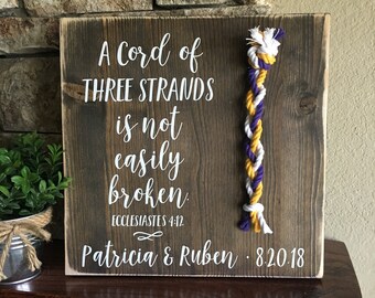 Christian Wedding Gift, A Cord of Three Strands is Not Easily Broken, Personalized Gift for Couple, Anniversary Gift