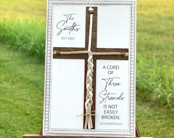 A Cord Of Three Strands, Unity Wedding Sign, Rope Cross Unity Sign, Ecclesiastes 4:12