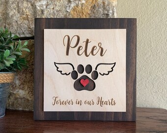 Custom Engraved Pet Memorial Sign, Paw with Wings