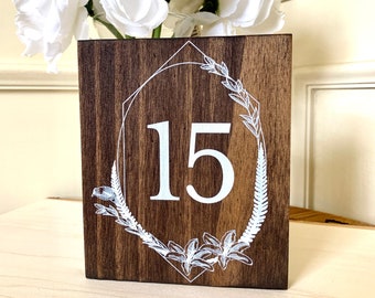 Wood Table Number with Floral Accent, Wedding Table Numbers, Table Number Signs