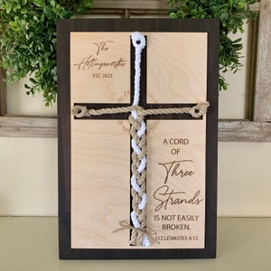 ENGRAVED, A Cord of Three Strands is Not Easily Broken Unity Ceremony Sign, Personalized Gift for Couple, Anniversary Gift image 4