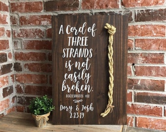 A Cord Of Three Strands Wedding Sign, Ceremony Sign, A Cord of 3 Strands, Ecclesiastes 4:9-12, Wedding Gift, (Dark Walnut Color Show)