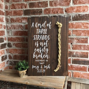 A Cord Of Three Strands Wedding Sign, Ceremony Sign, A Cord of 3 Strands, Ecclesiastes 4:9-12, Wedding Gift, (Dark Walnut Color Show)