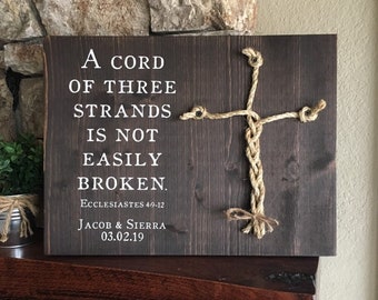 Christian Wedding Gift, A Cord of Three Strands is Not Easily Broken, Personalized Gift for Couple, Anniversary Gift
