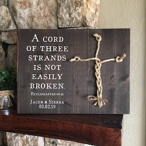 Christian Wedding Gift, A Cord of Three Strands is Not Easily Broken, Personalized Gift for Couple, Anniversary Gift