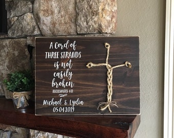 Christian Wedding Gift, A Cord of Three Strands is Not Easily Broken, Personalized Gift for Couple, Anniversary Gift