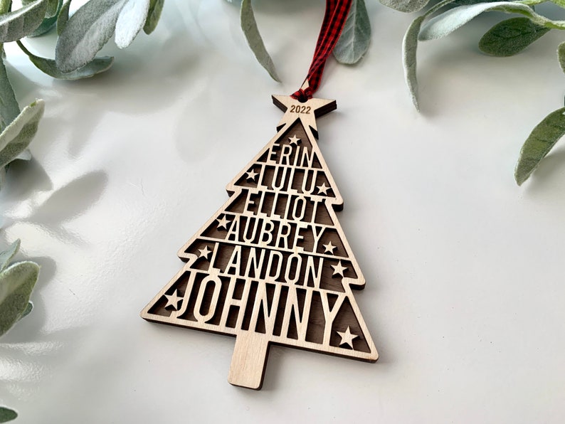 Family Names Tree Ornament, Custom Laser Cut Wood Ornament image 6