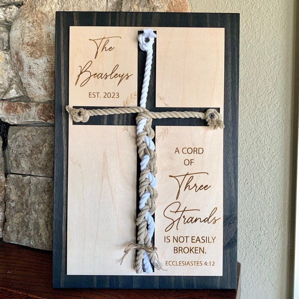 ENGRAVED, A Cord of Three Strands is Not Easily Broken Unity Ceremony Sign, Personalized Gift for Couple, Anniversary Gift